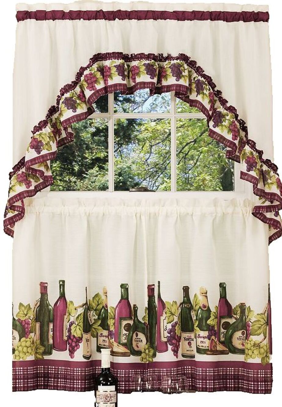 3pc Curtains Set: 2 Tiers(28.5"x24")&Swag(57"x30")WINE & GRAPES,CHARDONNAY,Achim